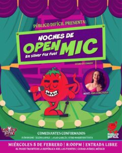 Imagen que promociona el evento "Noches de Open Mic, en Silver Fox Fuel"