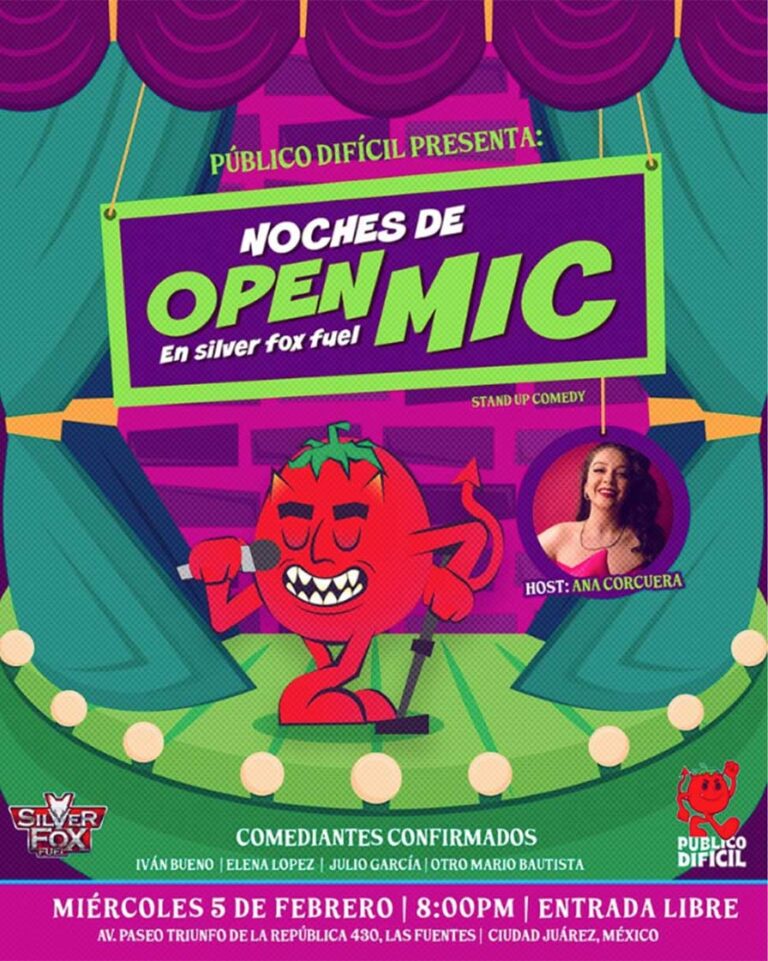 Imagen que promociona el evento "Noches de Open Mic, en Silver Fox Fuel"